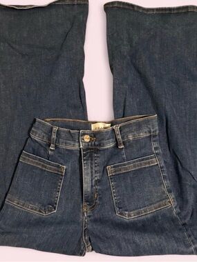 Frame Denim Dark Blue Wide-Leg Jeans with Front Patch Pockets